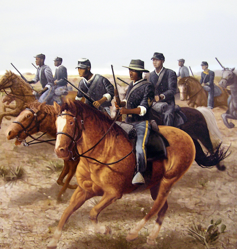 African-American soldiers riding horses during the war
