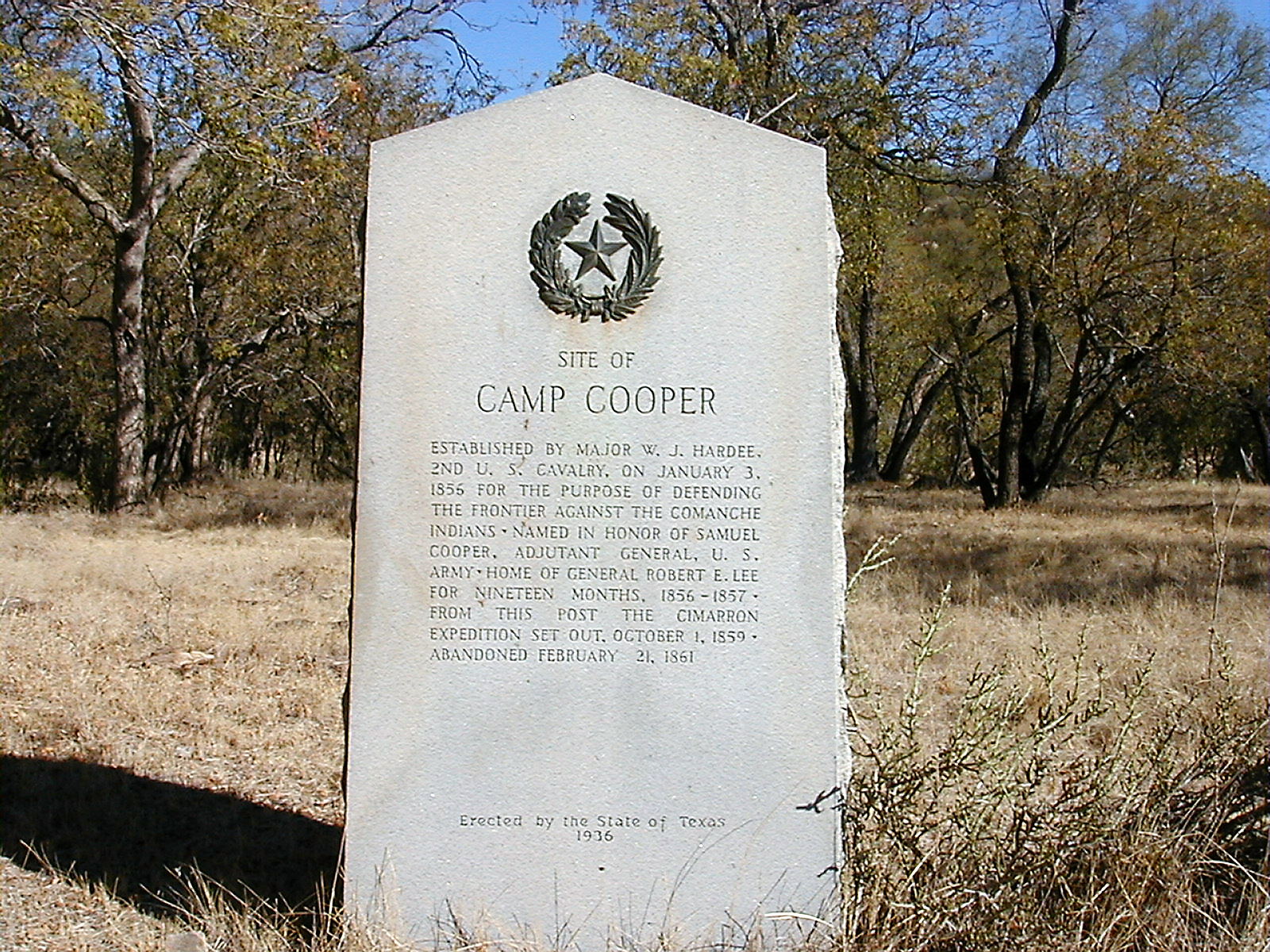 Site of Camp Cooper tablet stone