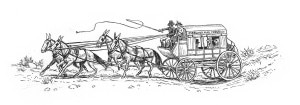 black and white drawing of a horse drawn carriage